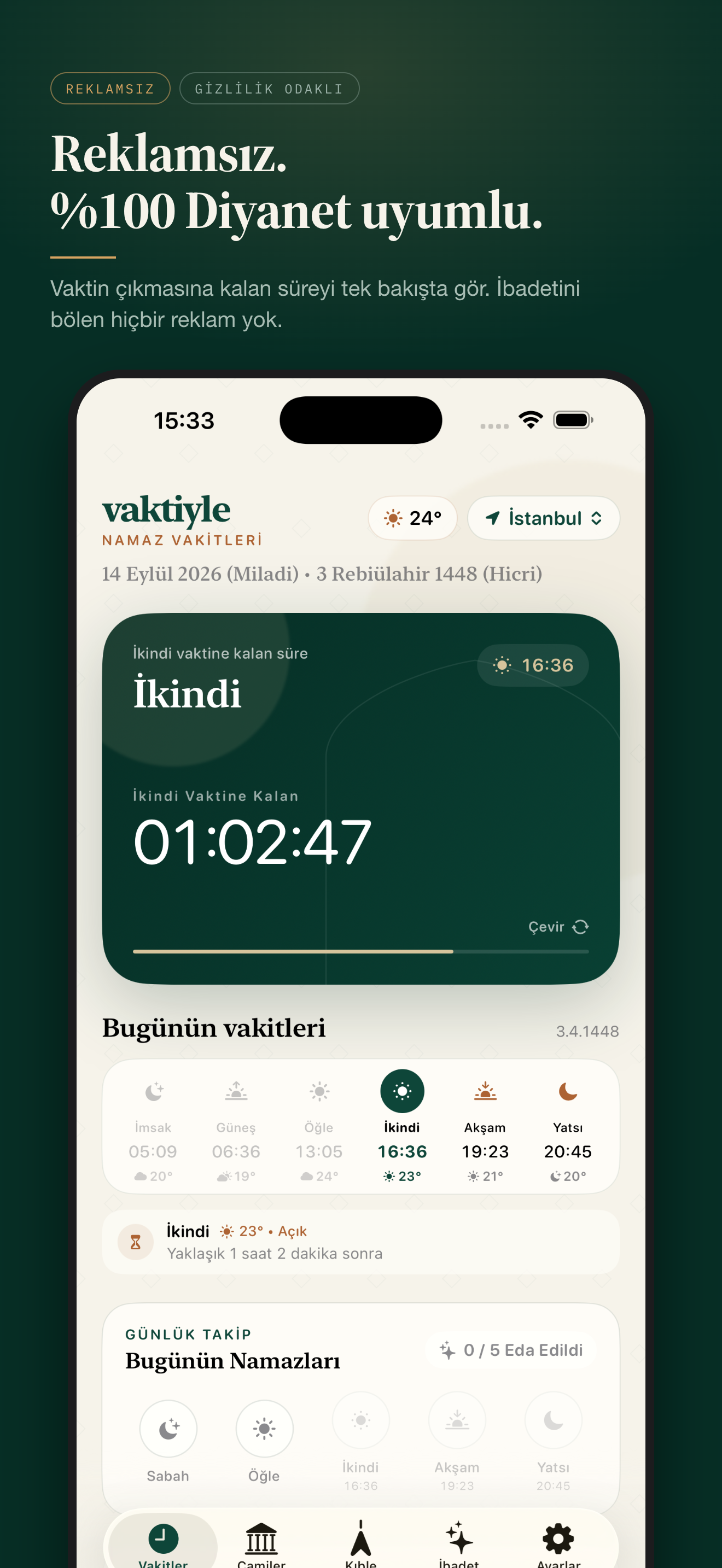 Vaktiyle iOS Namaz Vakitleri Ekranı